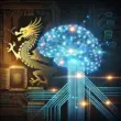 Ein leuchtendes Netzwerk aus neuronalen Verbindungen trifft auf die Silhouette eines aufsteigenden Drachen – der Inbegriff eines technologischen Feuerwerks, das die westliche Tech-Elite ins Schwitzen bringt, während die chinesische Innovation genüsslich die Show stiehlt.