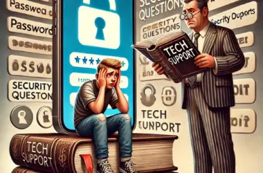 Ein verzweifelter Teenager sitzt ratlos vor einem gesperrten Smartphone, das gnadenlos nach einem längst vergessenen Passwort verlangt. Neben ihm blättert ein überforderter Elternteil in einem dicken, antiken „Tech Support“-Handbuch – als hätte man bessere Chancen, das Problem mit Runenentschlüsselung zu lösen. Im Hintergrund schweben endlose Passwörter, Sicherheitsfragen und Fehlercodes wie digitale Gespenster, die jede Hoffnung auf eine schnelle Lösung verhöhnen. Ein humorvoller Seitenhieb auf die Tücken moderner Technik und das ewige Drama verlorener Zugangsdaten.