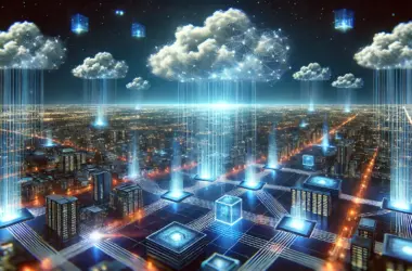 Datenwolken am digitalen Firmament: Während die Cloud majestätisch am Himmel der IT-Welt schwebt, kämpfen leuchtende Netzwerk-Knoten am Boden darum, nicht von der Schwerkraft der Realität eingeholt zu werden. Ein himmlisches Zusammenspiel von grenzenloser Flexibilität und bodenständiger Rechenpower – oder doch nur eine elegante Art, Daten von A nach B zu jonglieren?