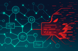 Ein abstraktes Netzwerk aus verbundenen Knoten und leuchtenden Linien wird von einem roten Glitch durchbrochen – Symbol für einen bösartigen Eingriff in eine digitale Lieferkette und das Risiko einer Malware‑Infektion in der Open‑Source‑Welt.