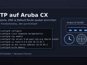 NTP auf Aruba CX Switch einrichten – Zeit, DNS und Default-Route prüfen
