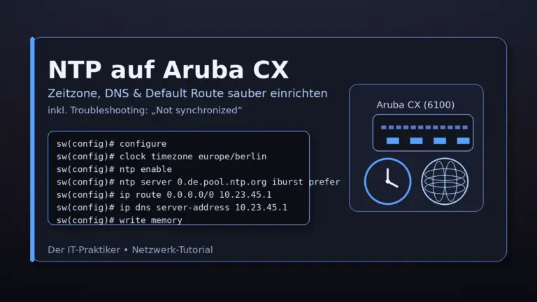 NTP auf Aruba CX Switch einrichten – Zeit, DNS und Default-Route prüfen